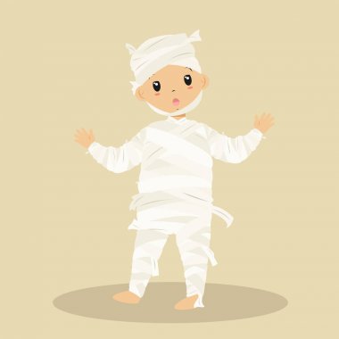 Mumya giyinen, Cadılar Bayramı karikatür vektör çocuk 