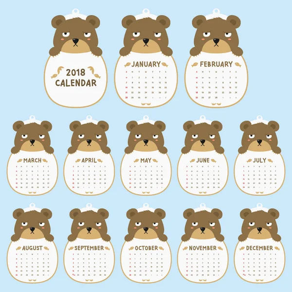 Modèle Calendrier 2018 Calendrier 2018 Forme Animal Calendrier Attente Mignon — Image vectorielle