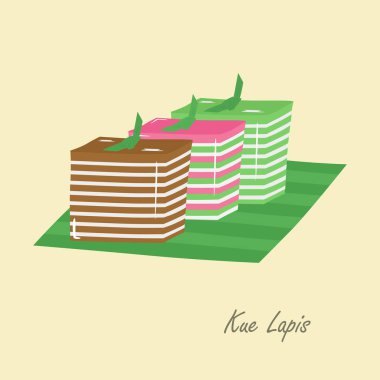 Kue Lapis, Endonezya dili renkli pasta katmanlı. Endonezya geleneksel tatlı karikatür vektör