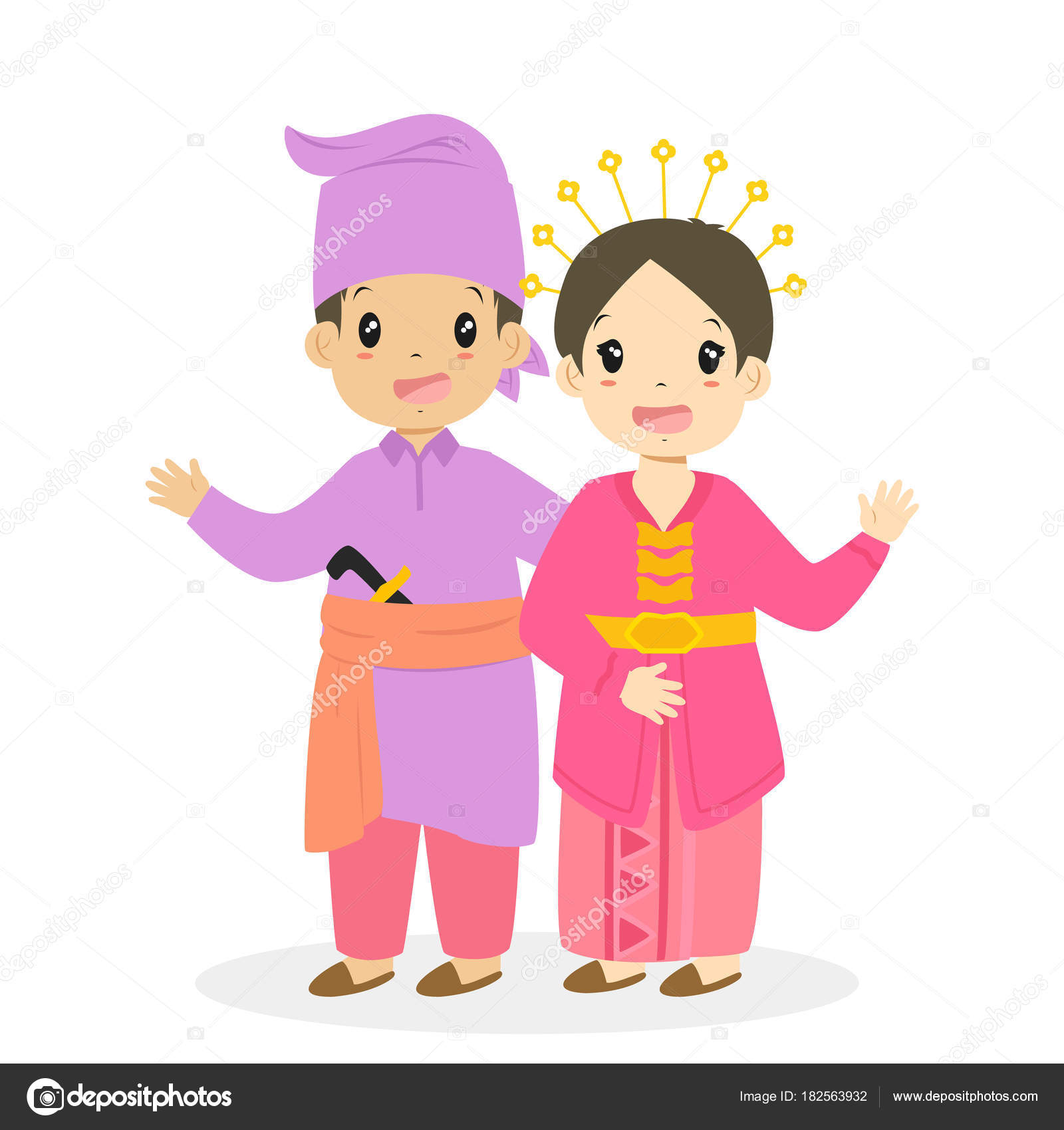 Happy Boy Girl Wearing Riau Traditional Dress Indonesian 