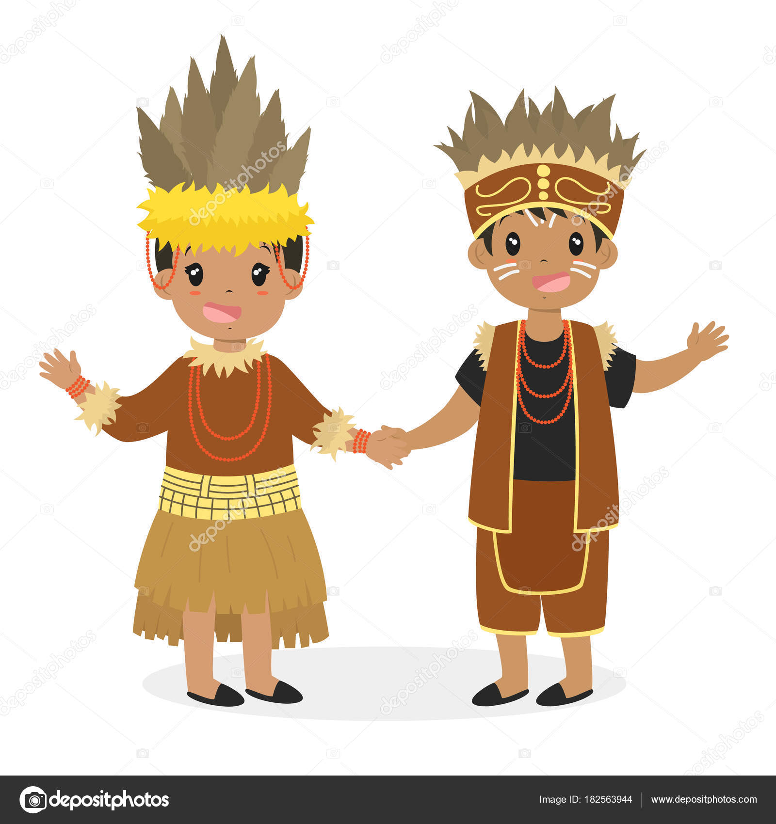 Happy Boy Girl Wearing Papua Traditional Dress Holding Hands Indonesian Vector Image By C Azuaya25 Vector Stock
