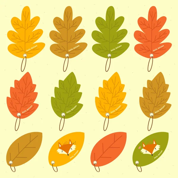 Hojas Otoño Con Diferentes Formas Vector Plantilla Marcador Vector Marcador — Vector de stock