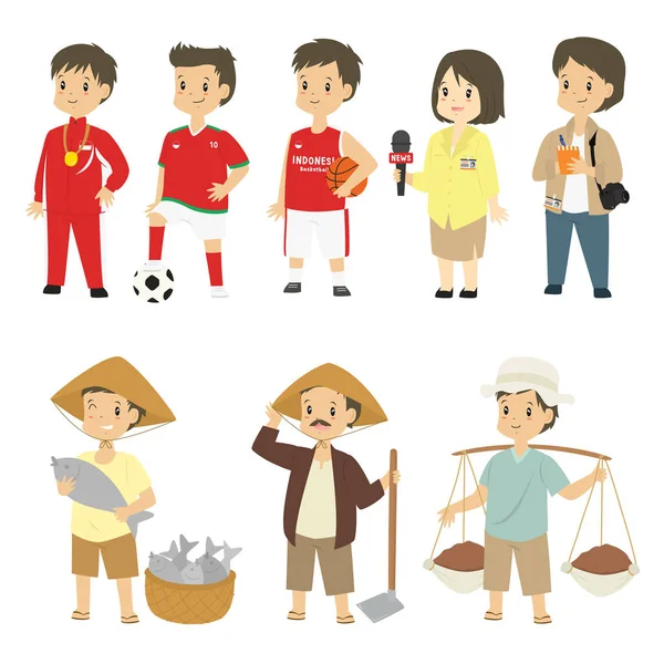 Set Different Professions Characters Cartoon Vector Flat Style Athlete Football — Stock Vector