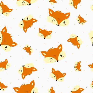 Mutlu sonbahar tilkisi kusursuz model vektör tasarımı. Beyaz arka planda farklı ifadeleri olan şirin tilkiler. Çocuklar için hayvan vektör arkaplan şablonu.
