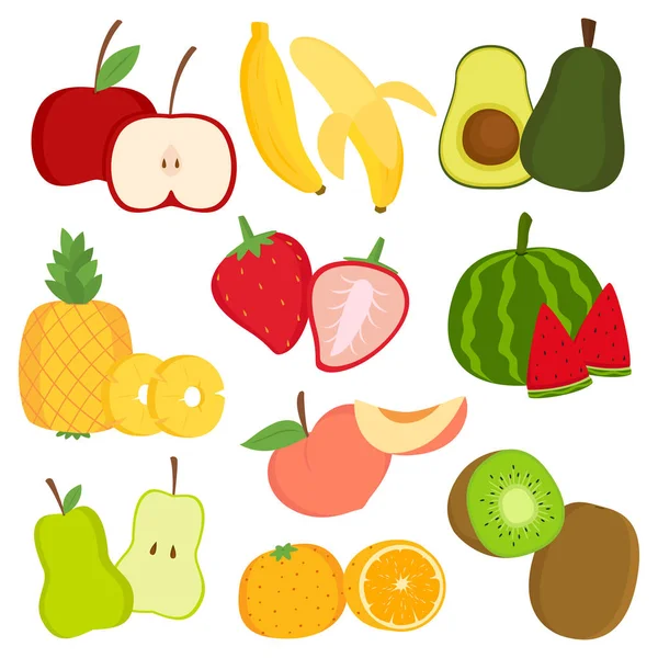 Colección Vectorial Frutas Tropicales Rodajas Frutas Aisladas Fondo Blanco — Vector de stock