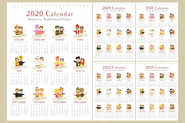 Calendario 2020 2023 Conjunto Vectores Una Página Meses Calendario Colgante — Vector de stock