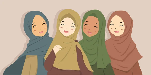 Happy Muslim Sahabat Tertawa Bersama Sama Wanita Muslim Mengenakan Jilbab - Stok Vektor