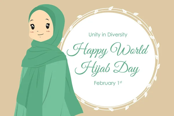 Selamat Hari Hijab Dunia Terisolasi Dalam Lingkaran Berdaun Putih Latar - Stok Vektor