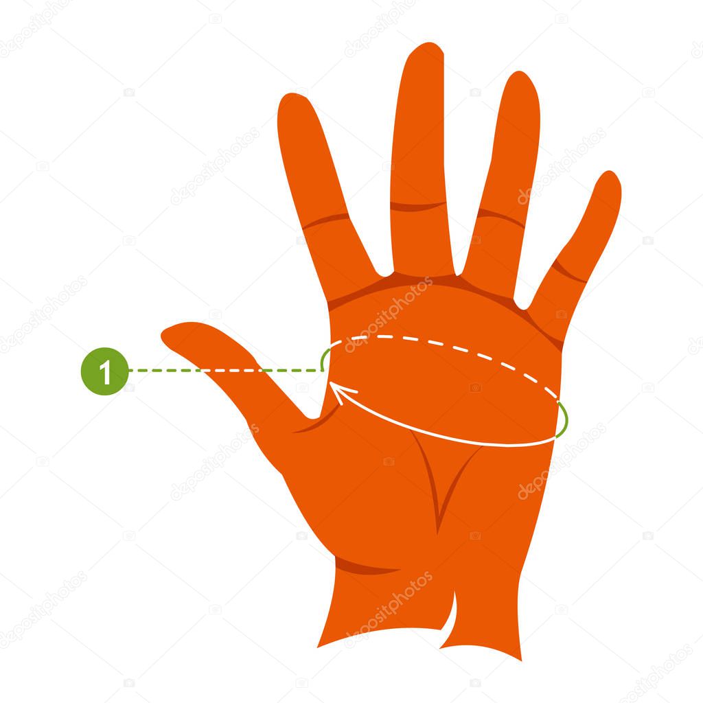 Measurements for mittens, mitts and gloves. Female hand. Infographics