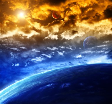 Space scene with planets and nebula clipart