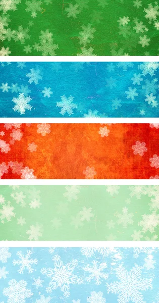 Набір гранжевих різдвяних банерів зі сніжинками — стокове фото