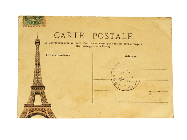 老式法国邮政卡与在巴黎著名的埃菲尔铁塔 — 图库照片