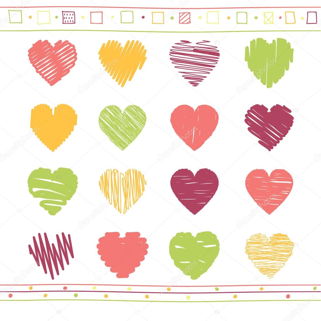 Vector set of scribble valentine hearts