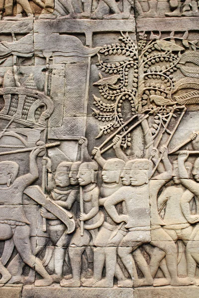 Escultura em parede de Prasat Bayon Temple, Angkor Wat complexo, Siem Re — Fotografia de Stock