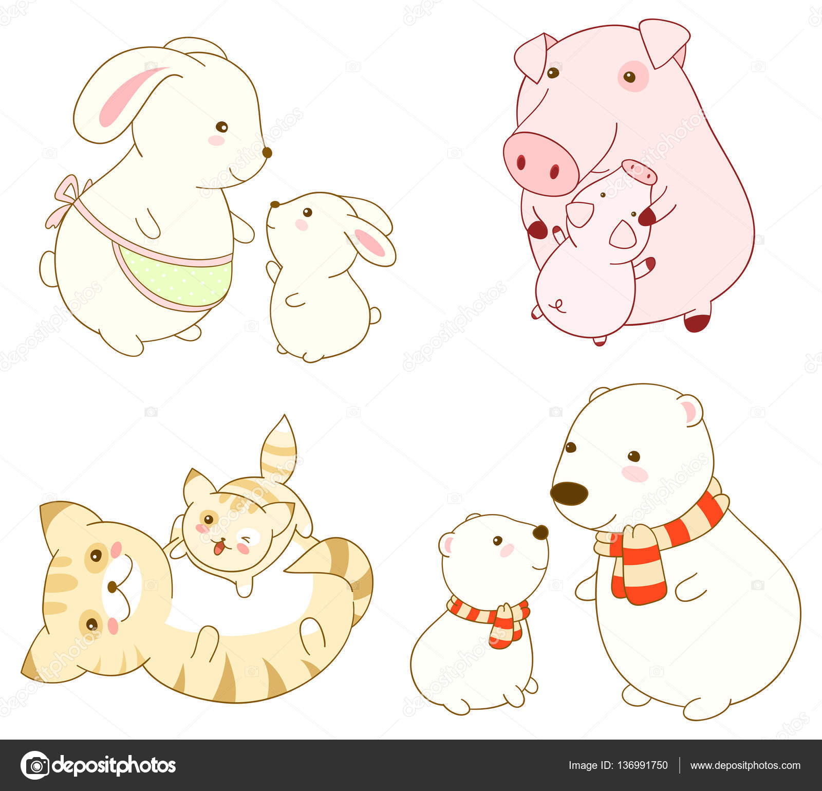 Collection of cartoon animals in kawaii style Stock Vector Image by ©frenta  #136991750