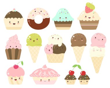 Dondurma waffle koniler ve cupcakes topluluğu 