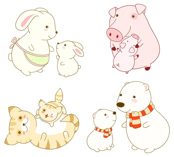 Collection d'animaux de dessin animé dans le style kawaii — Image vectorielle