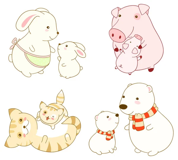 Coleção de animais de desenhos animados em estilo kawaii — Vetor de Stock