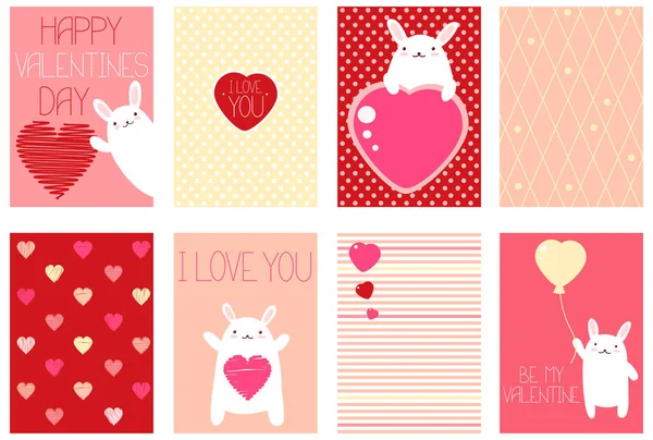 Set of Valentine banners with cute rabbits — Stock Vector