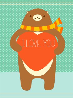 Valentine banner with cute bear and heart clipart