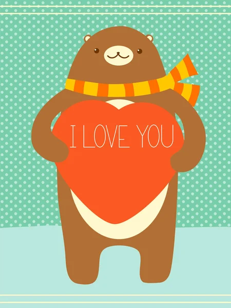 Banner de San Valentín con lindo oso y corazón — Vector de stock