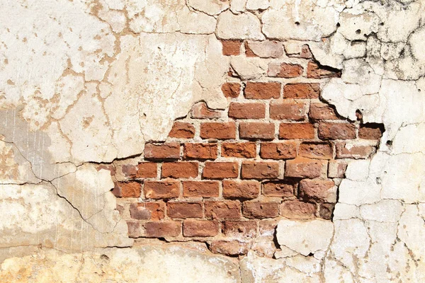 Textura de pared de ladrillo viejo y estuco agrietado de color blanco —  Fotos de Stock