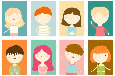 Sevimli erkek ve kız ile afiş kümesi