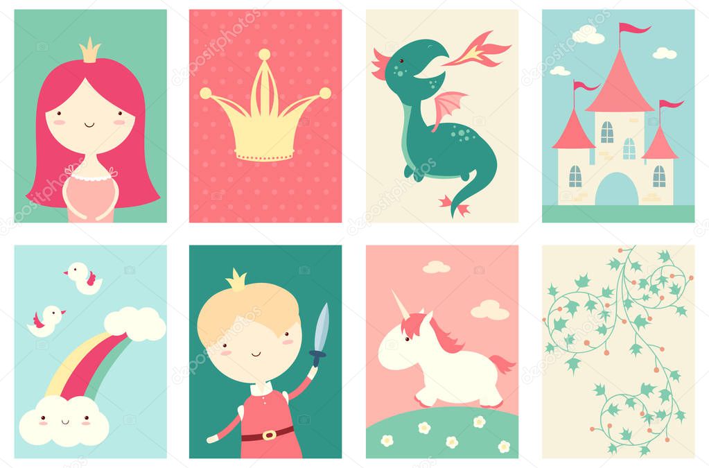 Set of banners with cute fairy-tale characters