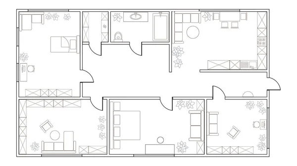 Plano vetorial abstrato de apartamento de dois quartos —  Vetores de Stock