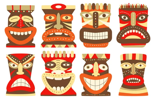 Conjunto de máscara tribal tiki — Vector de stock