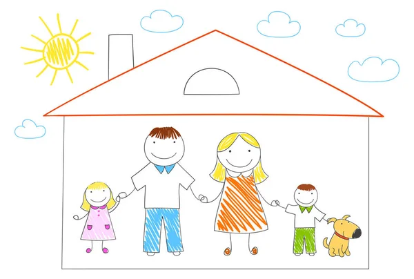 Famille heureuse dans une nouvelle maison — Image vectorielle