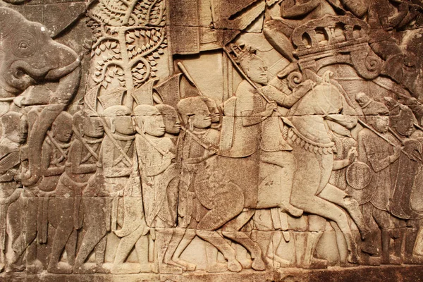 Σκάλισμα τοίχο του ναού Bayon Prasat, συγκρότημα Angkor Wat Καμπότζη — Φωτογραφία Αρχείου