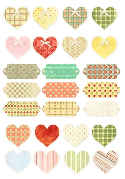 Zbiór hearts-valentine z tekstury papieru w stylu shabby chic — Zdjęcie stockowe