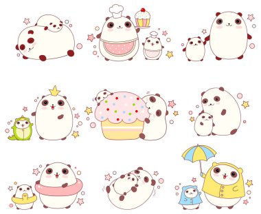 Sevimli pandalar kawaii tarzı dizi