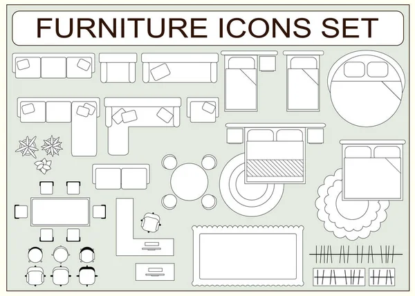 Набор простых мебельных векторных иконок в качестве элементов дизайна — стоковый вектор