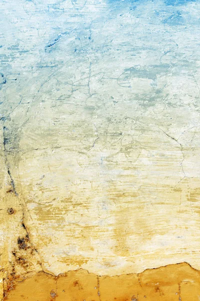 노랑, 파랑 색상의 오래 된 치장 벽 토 벽 질감 — 스톡 사진