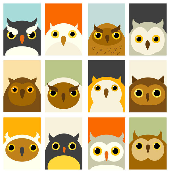 Set of banners with cute owls