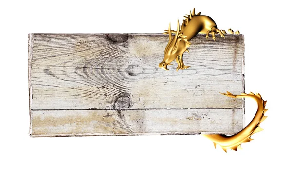 Golden east dragon and old wooden plank — Stock Photo, Image