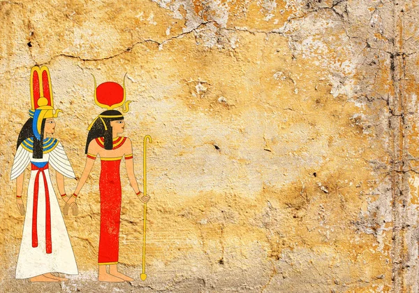 Grunge-Hintergrund mit altem Stuck und ägyptischer Göttin — Stockfoto
