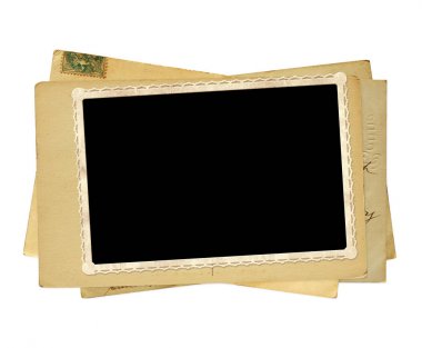 Eski kartpostallar ve eski fotoğraf. Beyaz arka plan üzerinde izole