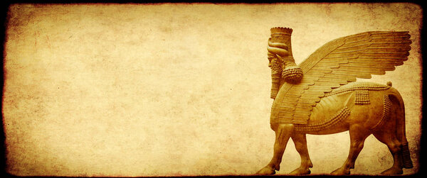 Grunge background with paper texture and lamassu