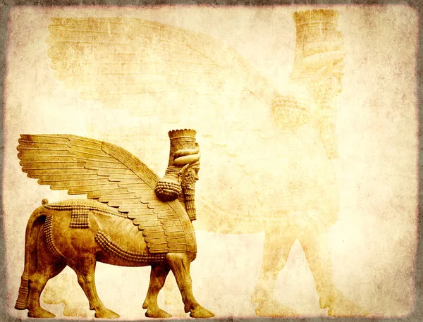 Grunge background with paper texture and lamassu — Stock Photo, Image
