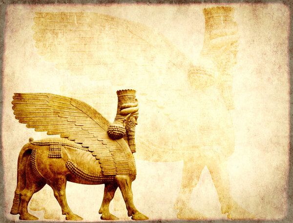 Grunge background with paper texture and lamassu