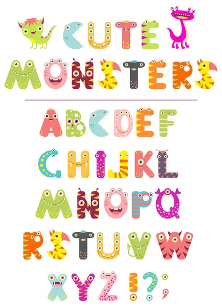 Vector alfabet med bokstäver i form av söta tecknade monster — Stock vektor
