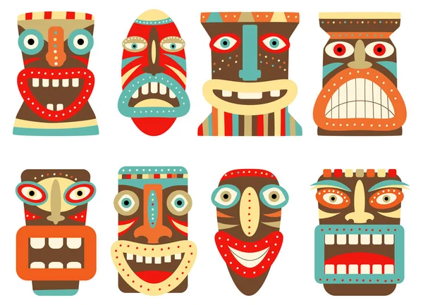 Conjunto de máscara tribal tiki — Vetor de Stock