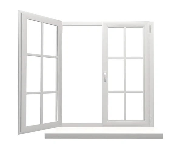 Window frame with one open and one closed flap — Stock Photo, Image