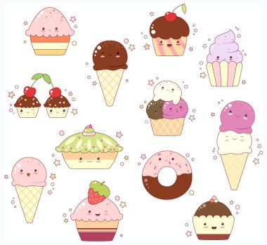 Dondurma waffle koniler ve cupcakes topluluğu 