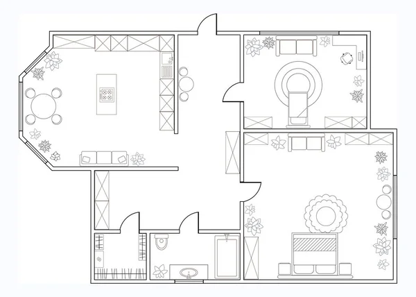 Abstract vector plan of one-bedroom apartment — Stock Vector