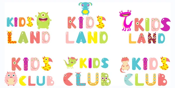 Συλλογή επιγραφών Kids Club και στην γη τα παιδιά — Διανυσματικό Αρχείο