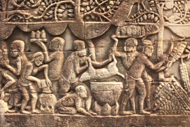 Duvar oyma Prasat Bayon Tapınağı, Angkor Wat kompleksi, Siem Re